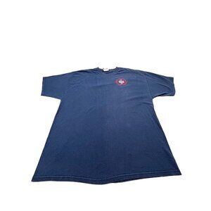 Old Varsity Brand Mens XL Blue Shirt 100% Cotton Short Sleeve Patriotic USA Flag